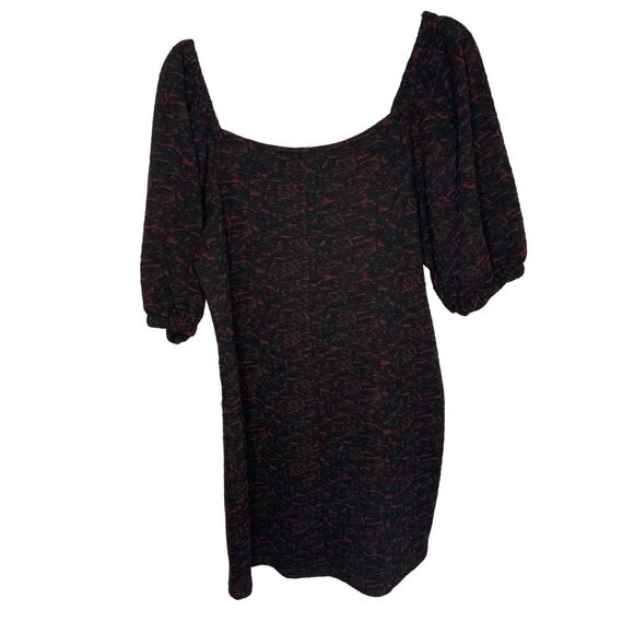 Free People Sunset Puff Sleeve Mini Dress Square Neck Black Combo Size Large - Picture 7 of 12